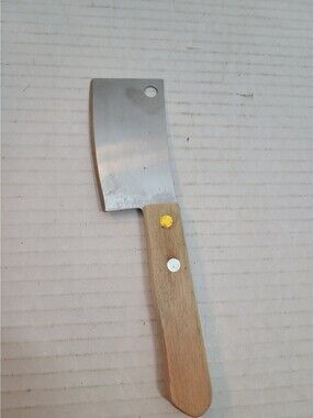 Vintage Stainless Steel Mini Meat & Cheese Cleaver Riveted Wood Handle